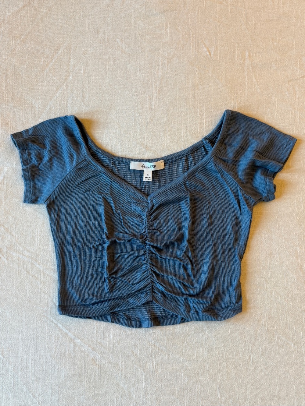 Active USA Slate Blue Ruched Crop Top